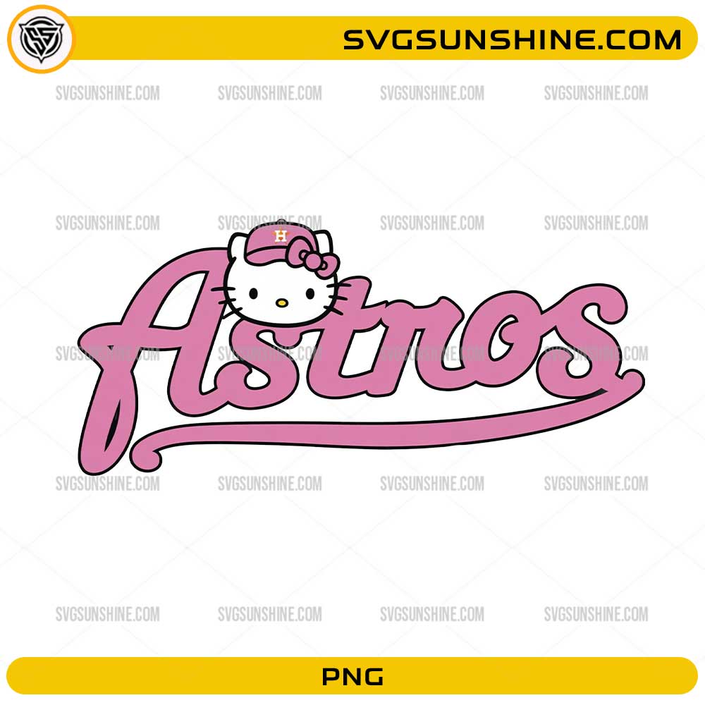 Houston Astros Hello Kitty PNG with cute pink baseball fan design and transparent background