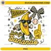Let's Go Bananas Baseball PNG with cute banana mascot, baseball bat, sunglasses, and checkered bow