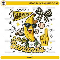 Let's Go Bananas Baseball PNG | Cute Banana Mascot Baseball Digital Download