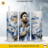 Lionel Messi 20oz skinny tumbler PNG sublimation wrap featuring Argentina football-inspired watercolor artwork and sports design