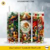 Mexican Fiesta 20oz skinny tumbler PNG sublimation wrap featuring sombreros, sugar skulls, tacos, cactus, guitars, peppers, and the Mexican flag