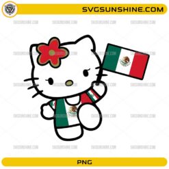 Mexico Flag Hello Kitty PNG wearing a Mexico-themed outfit and waving the Mexican flag