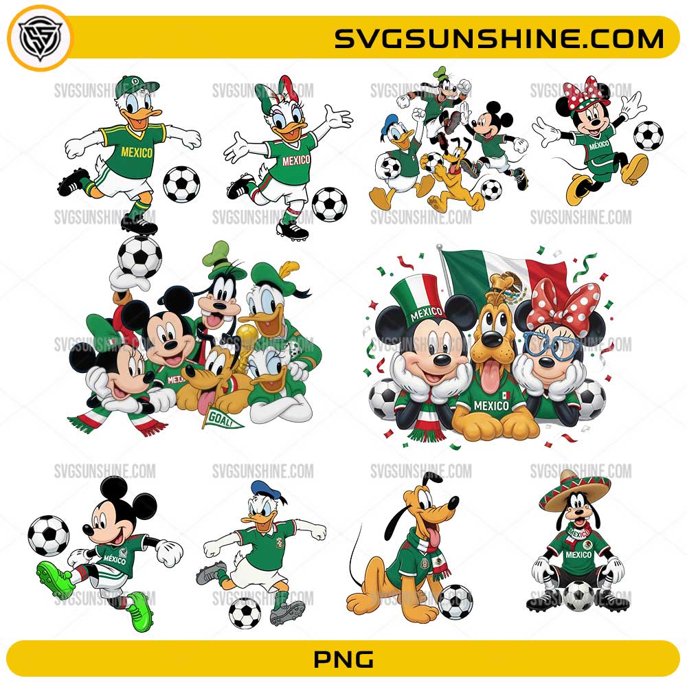 Mexico Mickey Soccer Bundle PNG featuring Mexican football cartoon fan designs