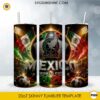 Mexico World Cup 2026 20oz skinny tumbler PNG sublimation wrap featuring the Mexico flag, soccer ball, stadium lights, and football-themed artwork