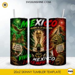 Mexico World Cup 2026 Fan 20oz Skinny Tumbler PNG | Football Sublimation Wrap | Mexico Soccer Digital Download