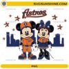 Mickey and Minnie inspired Houston Astros PNG featuring a baseball couple in orange and navy outfits with a city skyline.
