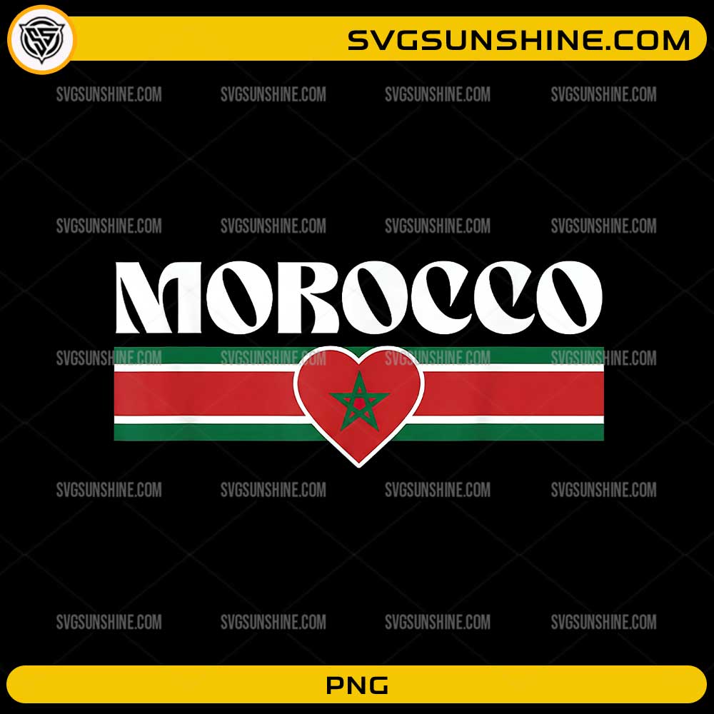 Morocco PNG featuring bold Morocco typography with a heart displaying the Moroccan flag