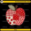 Patchwork Preppy Apples Back to School Teacher PNG featuring a handmade-style apple with gingham, floral, heart, and apple fabric patterns.