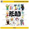 Pete The Cat Read PNG with colorful reading characters and READ lettering for teachers and book lovers