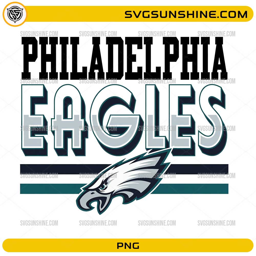 Philadelphia Eagles PNG football team design with bold varsity lettering and Eagles mascot graphic
