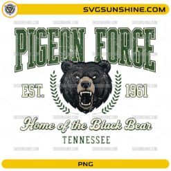Pigeon Forge Tennessee Black Bear PNG with vintage college lettering and bear graphic