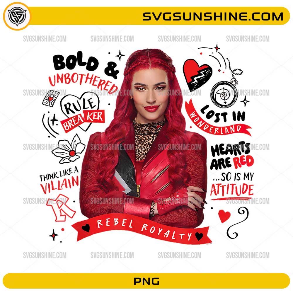 Rebel Royalty Red PNG with red-haired fantasy princess and wicked wonderland doodle artwork