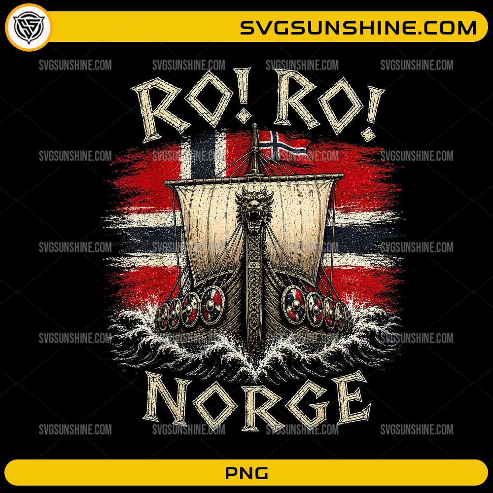 Ro Ro Norge Viking Longship PNG featuring a Viking ship with the Norwegian flag