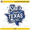 She's From Texas I Can Tell PNG featuring a galaxy Texas state silhouette with western typography for sublimation.