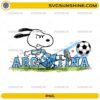 Snoopy Argentina Soccer PNG featuring a cute beagle-inspired football player kicking a soccer ball in a blue and white jersey
