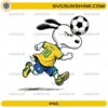 Snoopy Brazil Soccer PNG featuring a cute beagle-inspired football player in a yellow and green soccer jersey heading a soccer ball