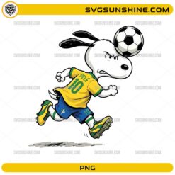 Snoopy Brazil Soccer PNG featuring a cute beagle-inspired football player in a yellow and green soccer jersey heading a soccer ball