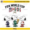 Snoopy FIFA World Cup 2026 PNG featuring USA, Mexico, and Canada soccer-themed cartoon characters with a football trophy.