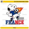 Snoopy France Soccer PNG featuring a cute beagle-inspired football player in a blue France-inspired jersey heading a flaming soccer ball