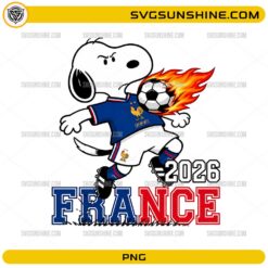 Snoopy France Soccer PNG featuring a cute beagle-inspired football player in a blue France-inspired jersey heading a flaming soccer ball