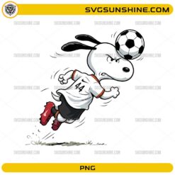 Snoopy Germany Soccer PNG featuring a cute beagle-inspired football player wearing a Germany-inspired No. 14 jersey while heading a soccer ball