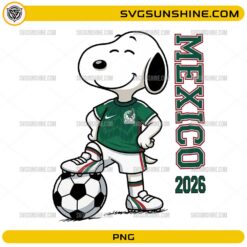 Snoopy Mexico Soccer PNG featuring a cute beagle-inspired football fan wearing a green Mexico-inspired jersey with a soccer ball