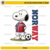 Snoopy Norway Soccer PNG featuring a cute beagle-inspired football fan wearing a Norway-inspired red jersey with a soccer ball