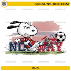 Snoopy Norway Soccer PNG featuring a cute beagle-inspired football fan making a slide kick while wearing a Norway-inspired red soccer jersey