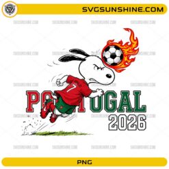 Snoopy Portugal Soccer PNG featuring a cute beagle-inspired football player in a red and green soccer uniform