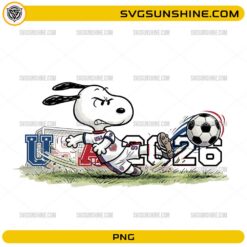 Snoopy USA Soccer World Cup 2026 PNG featuring a cute beagle-inspired football fan performing a slide kick in a USA-inspired soccer uniform