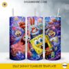 SpongeBob SquarePants 20oz skinny tumbler PNG sublimation wrap featuring SpongeBob, Patrick, Sandy, Mr. Krabs, Squidward, and colorful Bikini Bottom artwork