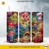 Strawberry Shortcake 20oz skinny tumbler PNG sublimation wrap featuring cute vintage cartoon characters, strawberries, cherries, flowers, and colorful garden artwork