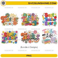 Teacher Bundle PNG with 6 colorful teacher quote designs