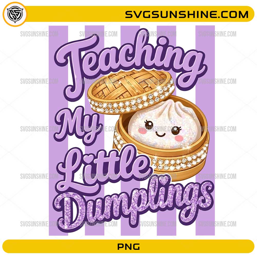 Teaching My Little Dumplings PNG featuring a cute smiling dumpling inside a bamboo steamer