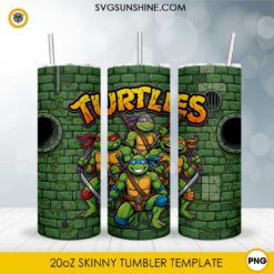 Teenage Mutant Ninja Turtles 20oz skinny tumbler PNG sublimation wrap featuring Leonardo, Michelangelo, Donatello, Raphael, and a classic sewer background