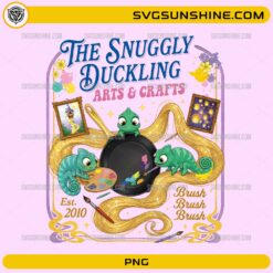The Snuggly Duckling Arts & Crafts PNG featuring artist chameleons, paint palettes, brushes, and whimsical fantasy artwork