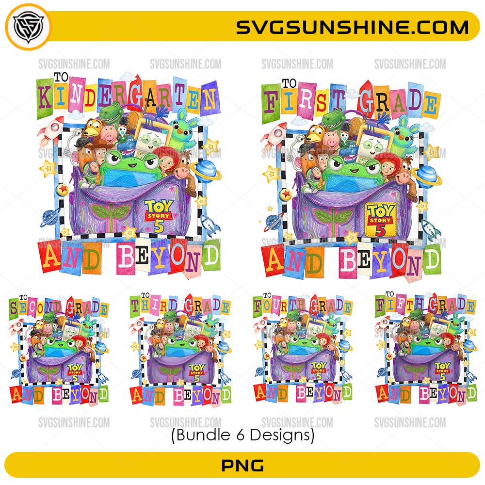 Toy Story Back To School Grade Bundle PNG with Kindergarten First Second Third Fourth and Fifth Grade designs
