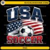 USA Soccer PNG featuring varsity lettering, American flag, and soccer ball