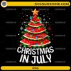 Watermelon Christmas in July PNG featuring a Christmas tree made from watermelon slices decorated with colorful holiday lights.