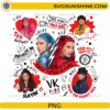 Wicked Wonderland Once Upon a Time PNG with colorful fantasy characters, doodle hearts, arrows, lightning bolt, and magical party design for Cricut and sublimation.