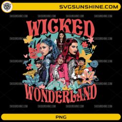 Wicked Wonderland PNG fantasy villain kids inspired design with colorful characters and floral details