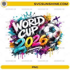 World Cup 2026 Graffiti PNG with colorful street art lettering and soccer ball design