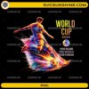 World Cup 2026 One Game One World PNG with colorful soccer player and football design
