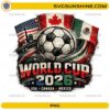 World Cup 2026 USA Canada Mexico PNG featuring soccer ball with USA Canada and Mexico flags