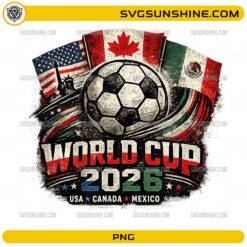 World Cup 2026 USA Canada Mexico PNG featuring soccer ball with USA Canada and Mexico flags