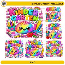 Back to School Dumpling Bundle PNG with cute rainbow Pre-K to Fourth Grade school designs