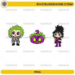Beetlejuice Lydia Pumpkin Chibi PNG featuring cartoon Halloween characters and pumpkin design