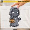 Black Panther Halloween PNG cute superhero character holding pumpkin trick or treat bucket