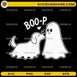 Boo-P Ghost Dog SVG featuring a cute ghost dog kissing a friendly ghost with a heart and Halloween theme
