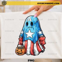 Captain America Halloween Ghost PNG cute ghost character holding pumpkin trick or treat bucket